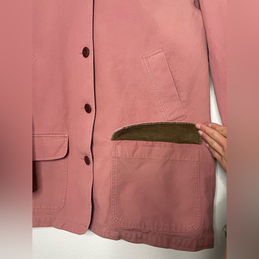 LL Bean Womens Barn Coat Flannel Lined XL Pink Brown Corduroy Trim Chore Field - Picture 3 of 9